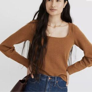 Madewell waffle ribbed square neck caramel brown sweater